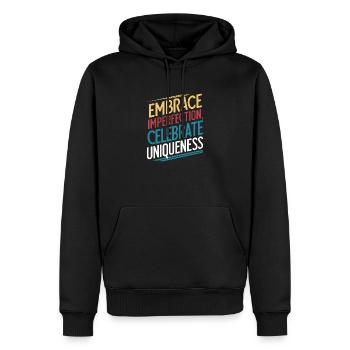 Embrassez l’imperfection, célébrez l’unicité - Sweat à capuche Premium bio Homme - noir - Devant - Nico (187cm)