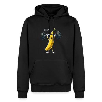 Funny banana lifting weights - Men’s Premium Organic Hoodie - black - Front - Nico (187cm)