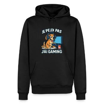 Je peux pas j'ai gaming. Chien geek. - Sweat à capuche Premium bio Homme - noir - Devant - Nico (187cm)
