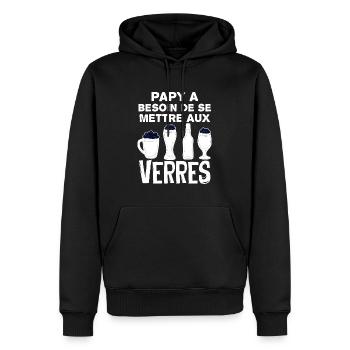 Papi a besoin de se mettre aux verres - Sweat à capuche Premium bio Homme - noir - Devant - Nico (187cm)