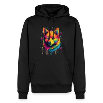 Shiba Inu Chien Néon Coloré - Sweat à capuche Premium bio Homme - noir - Devant - Nico (187cm)