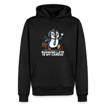 Running Late Pinguin mit Uhr - Männer Premium Bio Hoodie - Schwarz - Vorne - Nico (187cm)