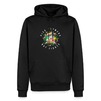 Pick Flowers Not Fights Weltfrieden - Männer Premium Bio Hoodie - Schwarz - Vorne - Nico (187cm)