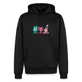 Peace Love Ukulélé Guitare Musique - Sweat à capuche Premium bio Homme - noir - Devant - Nico (187cm)