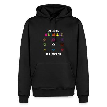 This T-Shirt Was Tested On Animals - Men’s Premium Organic Hoodie - black - Front - Nico (187cm)