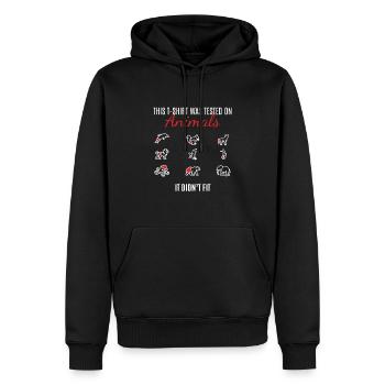 This T-Shirt Was Tested On Animals - Men’s Premium Organic Hoodie - black - Front - Nico (187cm)