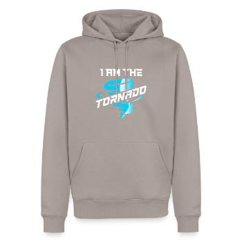 Je suis l’ouragan Tornado - Sweat à capuche Premium bio Homme - taupe - Devant - Nico (187cm)