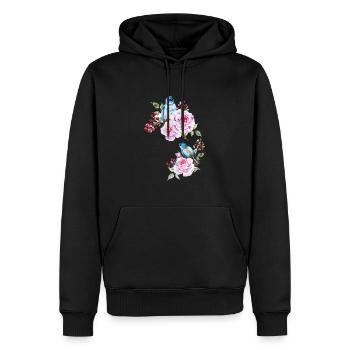 Fleurs Oiseau Oiseaux floraux - Sweat à capuche Premium bio Homme - noir - Devant - Nico (187cm)
