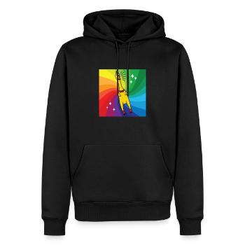 Rubber Chickens Regenbogen Gummihuhn - Männer Premium Bio Hoodie - Schwarz - Vorne - Nico (187cm)