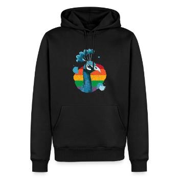 Pfau Retro Vogel Ziervogel Federn Bunt - Männer Premium Bio Hoodie - Schwarz - Vorne - Nico (187cm)