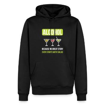 Alcool Aucune histoire ne commence par une salade - Sweat à capuche Premium bio Homme - noir - Devant - Nico (187cm)