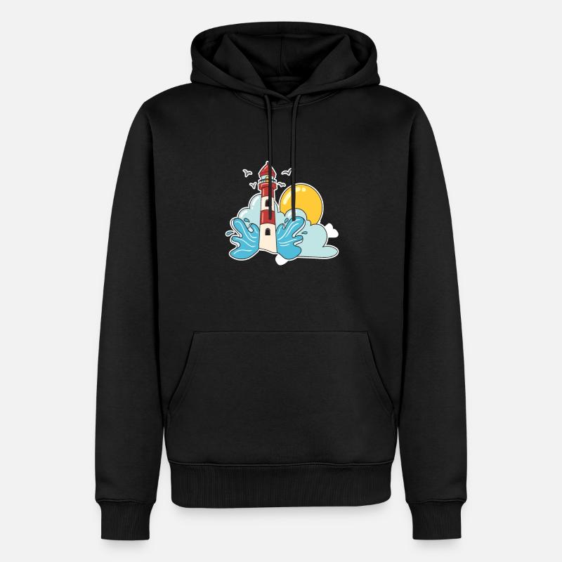 Retro Leuchtturm - Männer Premium Bio Hoodie - Schwarz