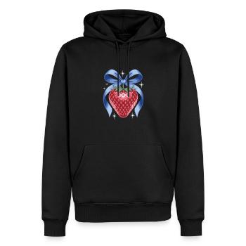 Strawberry with blue ribbon - Men’s Premium Organic Hoodie - black - Front - Nico (187cm)
