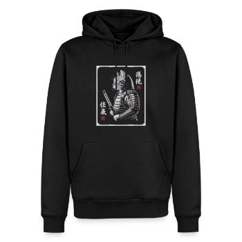 Chat Samouraï en Ukiyo-e japonais - Sweat à capuche Premium bio Homme - noir - Devant - Nico (187cm)