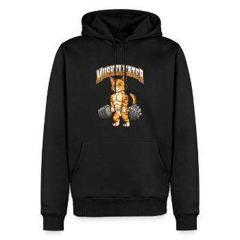 Muskelkater Fitness Katze Kater Bodybuilding - Männer Premium Bio Hoodie - Schwarz - Vorne - Nico (187cm)
