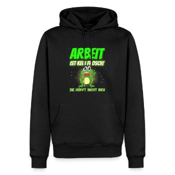 Arbeit ist kein Frosch! Sie hüpft nicht weg - Männer Premium Bio Hoodie - Schwarz - Vorne - Nico (187cm)