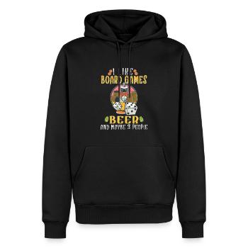 Jeux de société Bière Jeu de société Jeux de société & Bière - Sweat à capuche Premium bio Homme - noir - Devant - Nico (187cm)