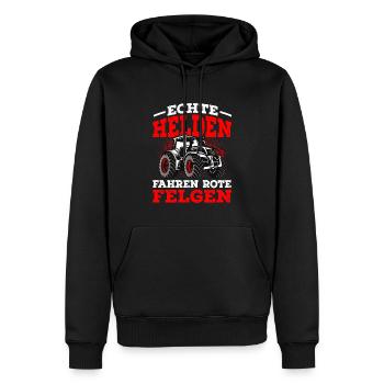 Traktor Landwirt Echte Helden fahren rote Felgen - Männer Premium Bio Hoodie - Schwarz - Vorne - Nico (187cm)
