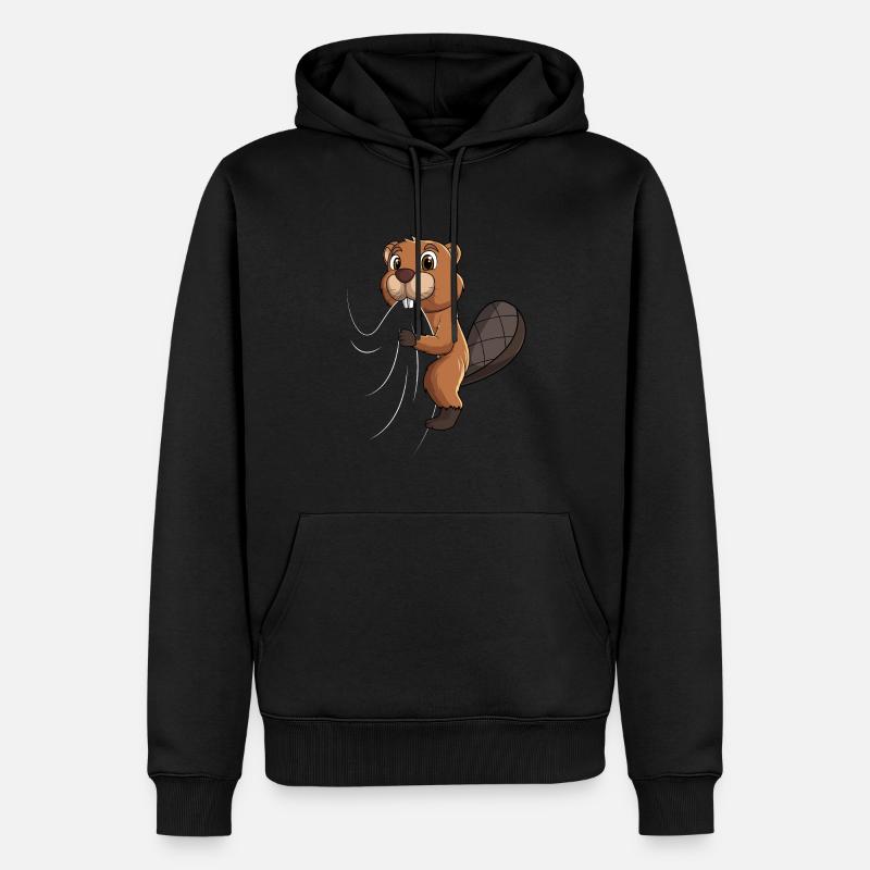 Biber Kinder Jungen Mädchen - Männer Premium Bio Hoodie - Schwarz
