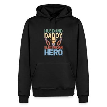 Électricien Ingénieur électricien Électricien Monteur de lignes Électrique - Sweat à capuche Premium bio Homme - noir - Devant - Nico (187cm)