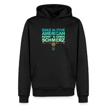 Selbstironie: Woke, Gendern & kulturelle Aneignung - Männer Premium Bio Hoodie - Schwarz - Vorne - Nico (187cm)