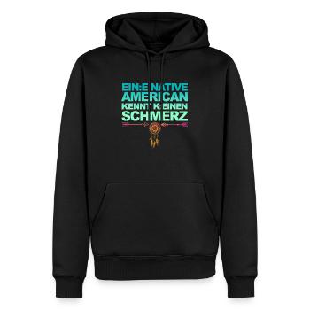 Selbstironie: Woke, Gendern & kulturelle Aneignung - Männer Premium Bio Hoodie - Schwarz - Vorne - Nico (187cm)