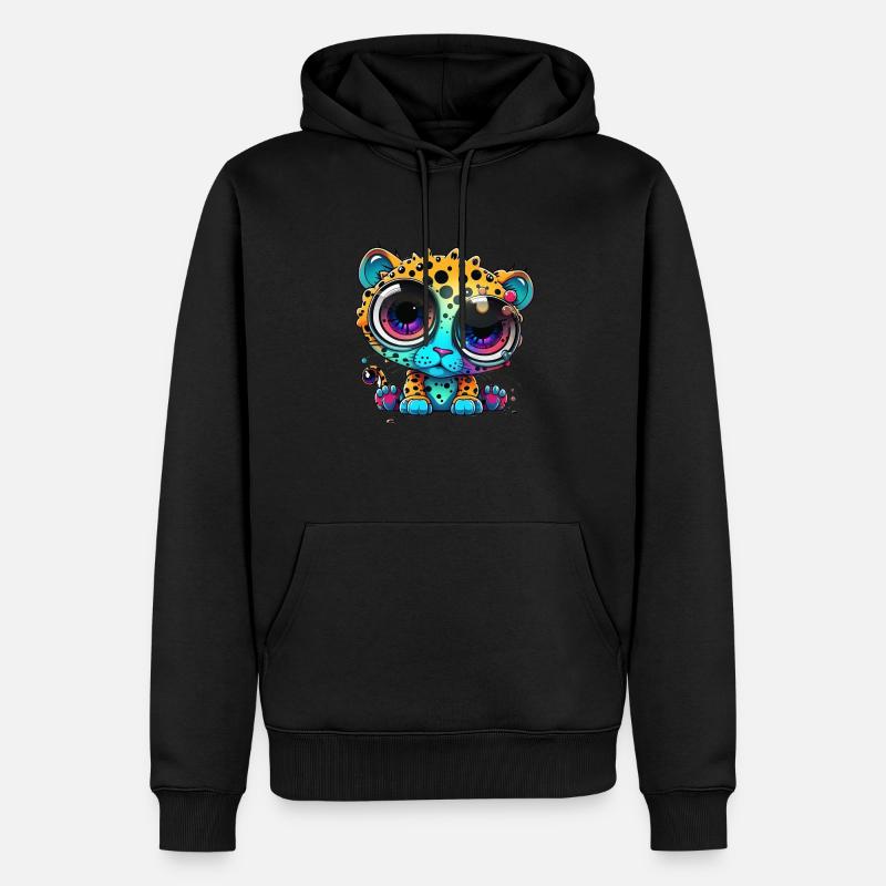 Léopard googly yeux style comique - Sweat à capuche Premium bio Homme - noir