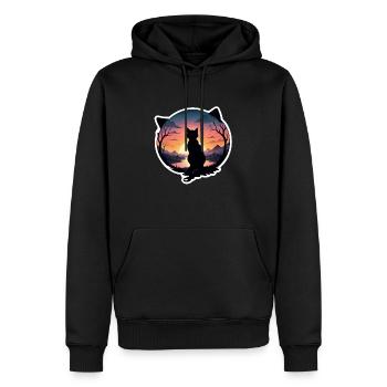 chat paysage et coucher de soleil - Sweat à capuche Premium bio Homme - noir - Devant - Nico (187cm)