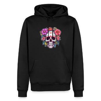 Human Skull & Flowers 30 - Men’s Premium Organic Hoodie - black - Front - Nico (187cm)