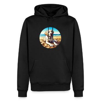 Labrador-Hund am Strand Karikatur - Männer Premium Bio Hoodie - Schwarz - Vorne - Nico (187cm)