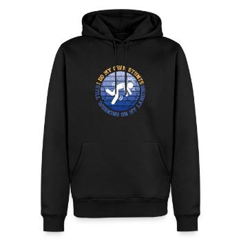Je fais mes propres cascades en travaillant toujours sur mon atterrissage - Sweat à capuche Premium bio Homme - noir - Devant - Nico (187cm)