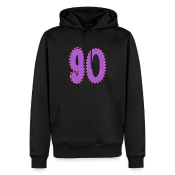 90. 90 ANS. 90e ANNIVERSAIRE. ANNIVERSAIRE 90 ANS. - Sweat à capuche Premium bio Homme - noir - Devant - Nico (187cm)