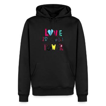 Love - Männer Premium Bio Hoodie - Schwarz - Vorne - Nico (187cm)