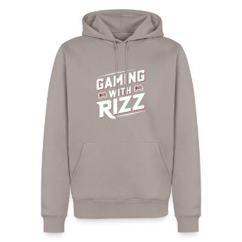 Rizzler Culture Gaming Life Rizzler Quotes - Männer Premium Bio Hoodie - Taupe - Vorne - Nico (187cm)