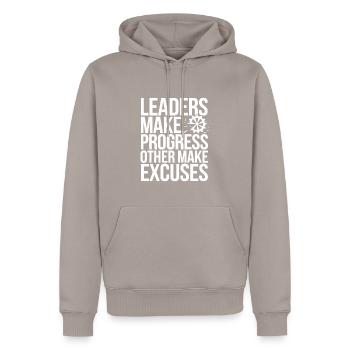 Fortschrittsorientierte Führung und Management für - Männer Premium Bio Hoodie - Taupe - Vorne - Nico (187cm)