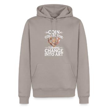 Coin Collector Coin Collection Numismatic History - Men’s Premium Organic Hoodie - taupe - Front - Nico (187cm)