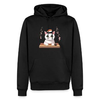 Cat Sushi Japonais Japon - Sweat à capuche Premium bio Homme - noir - Devant - Nico (187cm)