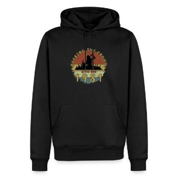 44e anniversaire Faire vibrer la foule SNG 05/1981 - Sweat à capuche Premium bio Homme - noir - Devant - Nico (187cm)