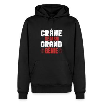 Crâne Dégarni, Grand Génie - Sweat à capuche Premium bio Homme - noir - Devant - Nico (187cm)