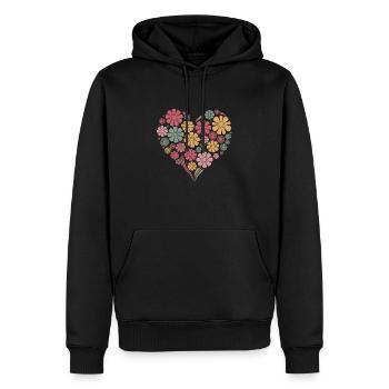 Fleurs Rouges Fleurs Vertes et Jaunes Coeur - Sweat à capuche Premium bio Homme - noir - Devant - Nico (187cm)