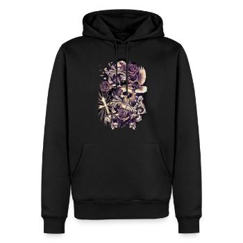 SCHÄDEL mit Taubenkreuzblumen Religiöse Tätowierungskunst - Männer Premium Bio Hoodie - Schwarz - Vorne - Nico (187cm)
