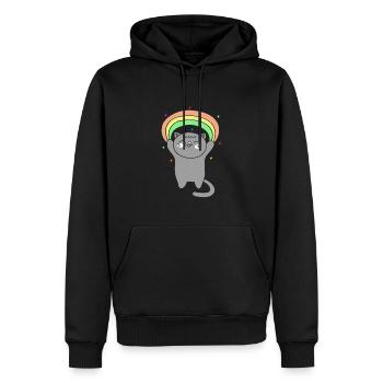 Chat mignon avec arc-en-ciel - Sweat à capuche Premium bio Homme - noir - Devant - Nico (187cm)