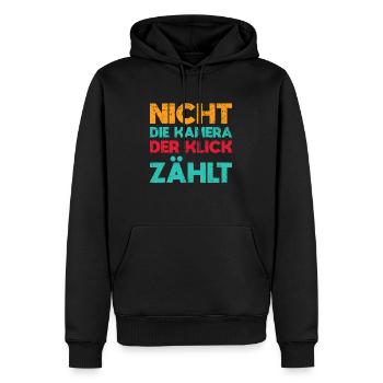 Nicht Die Kamera, Der Klick Zählt - Männer Premium Bio Hoodie - Schwarz - Vorne - Nico (187cm)