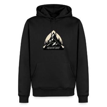 Abenteuer wartet auf Sie, Bergzeichnen, Wandern - Männer Premium Bio Hoodie - Schwarz - Vorne - Nico (187cm)