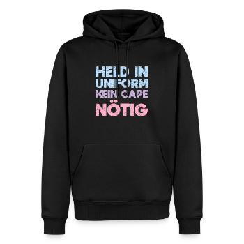 Held In Uniform, Kein Cape Nötig - Männer Premium Bio Hoodie - Schwarz - Vorne - Nico (187cm)