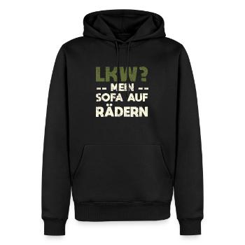 LKW? Mein Sofa Auf Rädern! - Männer Premium Bio Hoodie - Schwarz - Vorne - Nico (187cm)