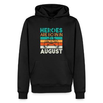 Heroes are born in August - Gamer Design - Men’s Premium Organic Hoodie - black - Front - Nico (187cm)