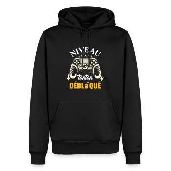 Niveau tonton débloqué annonce grossesse oncle - Sweat à capuche Premium bio Homme - noir - Devant - Nico (187cm)