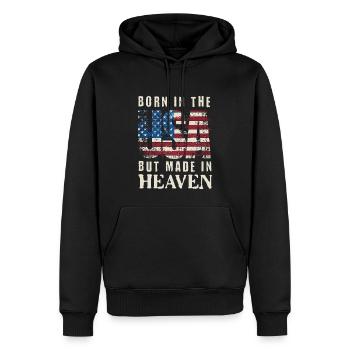Né aux États-Unis Made in Heaven - Sweat à capuche Premium bio Homme - noir - Devant - Nico (187cm)