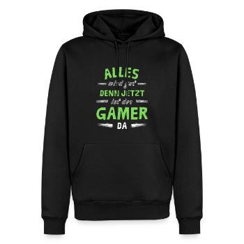 Alles wird gut denn jetzt ist der Gamer da - Männer Premium Bio Hoodie - Schwarz - Vorne - Nico (187cm)